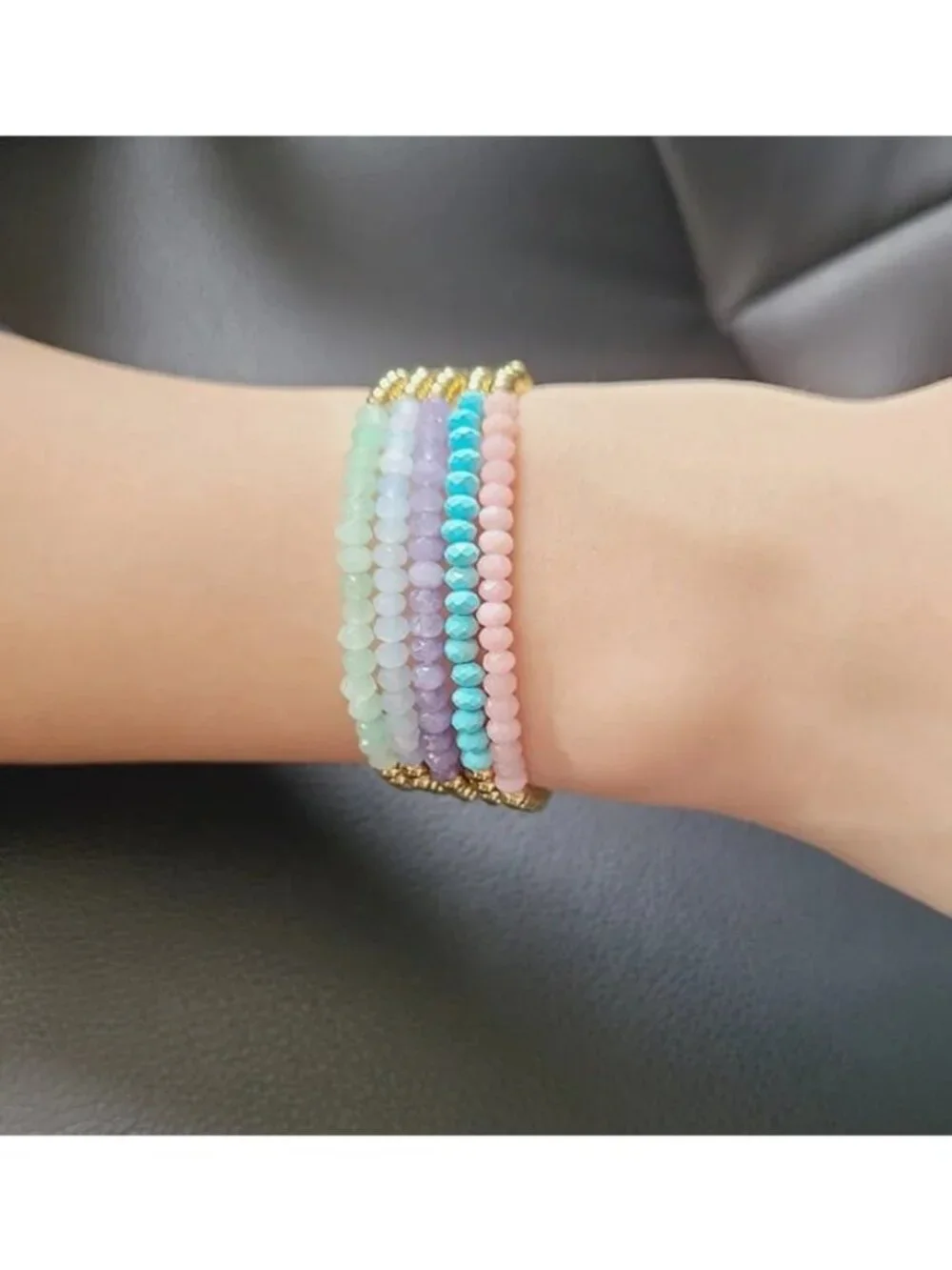 Pink Opal Bracelet Set Waterproof Gold Bracelets Mama & Mini Sizes